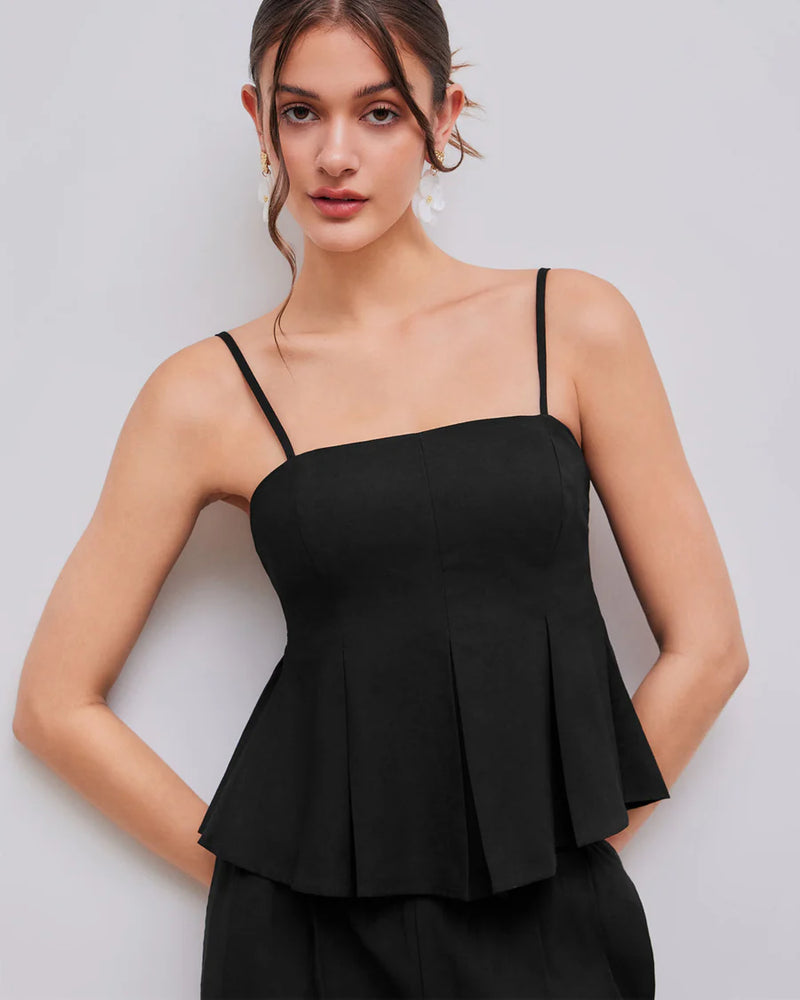 Black Fit & Flare Cami Top for Women | Minimal Chic Everyday Wear