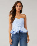 Blue Striped Peplum Tube Top for Women | Chic Summer Brunch Wear