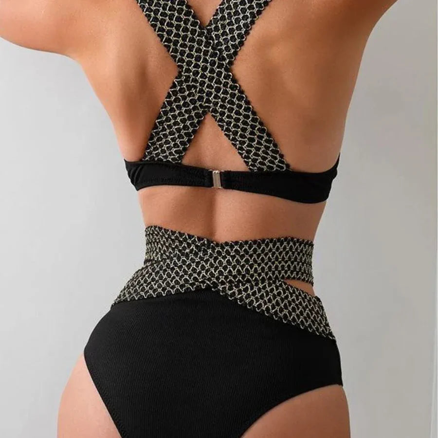 Black Luxe Bikini Set with Golden Strap Detail | Premium Resort & Beach Wear