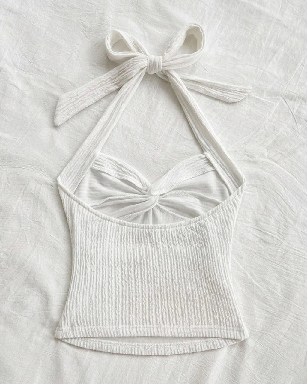 Classic White Twist Halter Neck Fitted Top for Women | Minimal Summer Chic