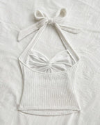 Classic White Twist Halter Neck Fitted Top for Women | Minimal Summer Chic