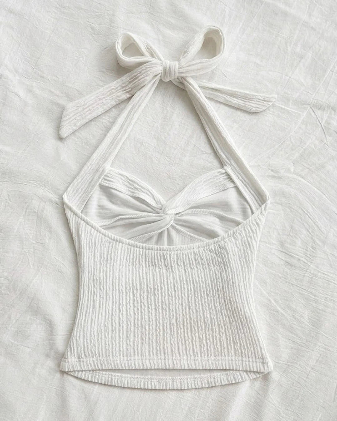 Classic White Twist Halter Neck Fitted Top for Women | Minimal Summer Chic