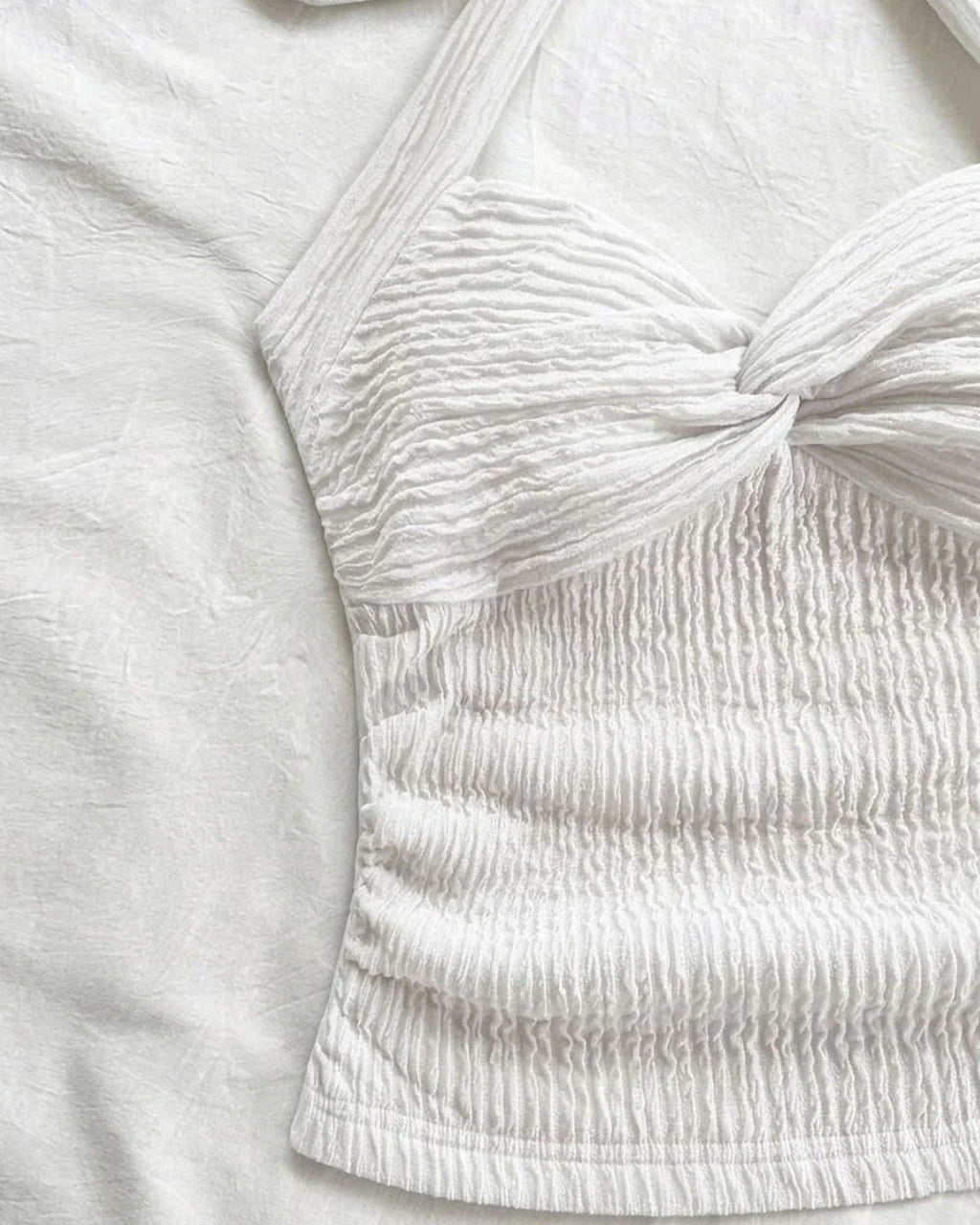 Classic White Twist Halter Neck Fitted Top for Women | Minimal Summer Chic
