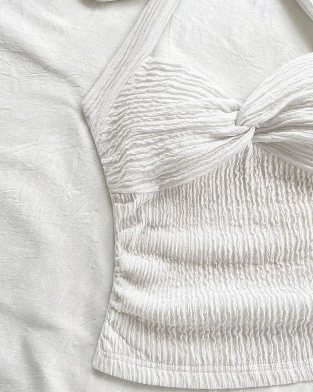 Classic White Twist Halter Neck Fitted Top for Women | Minimal Summer Chic