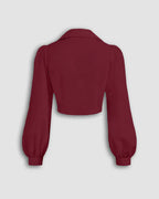 Puff Sleeve Collared Button Down Shirt in Cherry Maroon