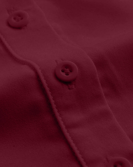 Puff Sleeve Collared Button Down Shirt in Cherry Maroon