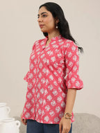 Pink Printed Cotton Kurta (1-Piece) for Women | Elegant Everyday Wear