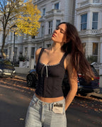 Black Corset-Inspired Crop Top for Women | Chic Everyday & Party Wear
