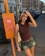 Brown Rib Knit Sleeveless Top for Women | Minimal Chic Everyday Essential