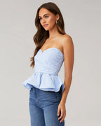 Blue Striped Peplum Tube Top for Women | Chic Summer Brunch Wear