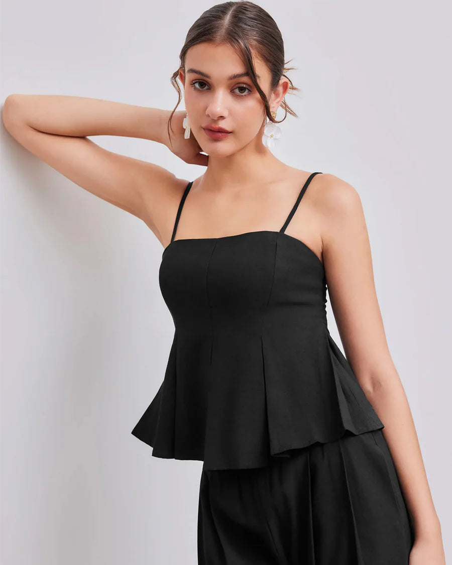 Black Fit & Flare Cami Top for Women | Minimal Chic Everyday Wear