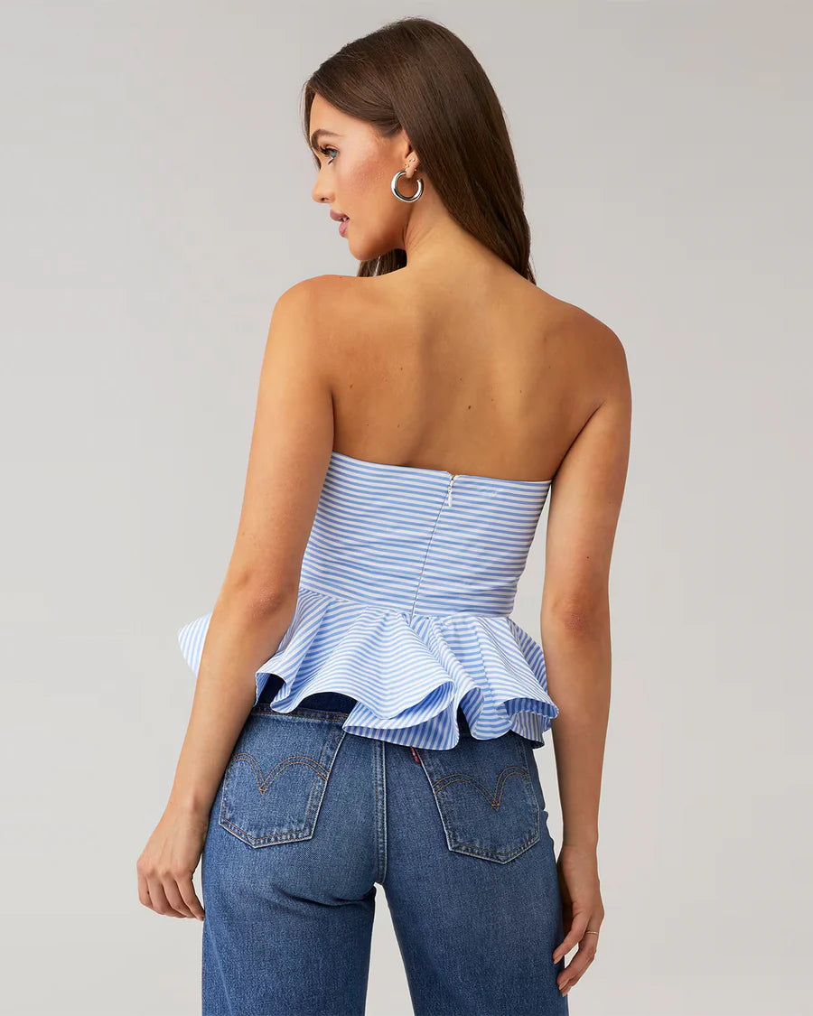 Blue Striped Peplum Tube Top for Women | Chic Summer Brunch Wear