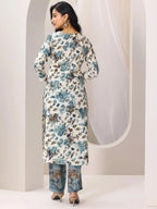 Off White Printed Silk Blend Straight Kurta Set for Women | Elegant Festive & Occasion Wear