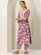 Mauve Printed Silk Blend Straight Kurta Set for Women | Elegant Festive & Occasion Wear