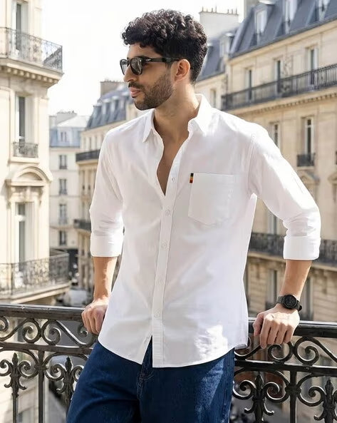Aayam White Regular Fit Shirt with Spread Collar