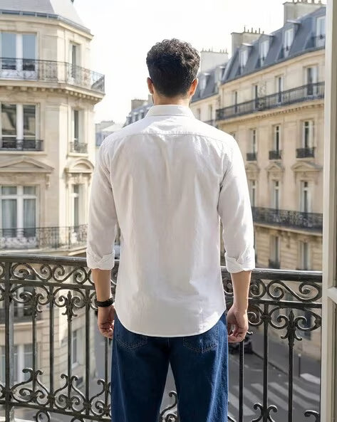 Aayam White Regular Fit Shirt with Spread Collar