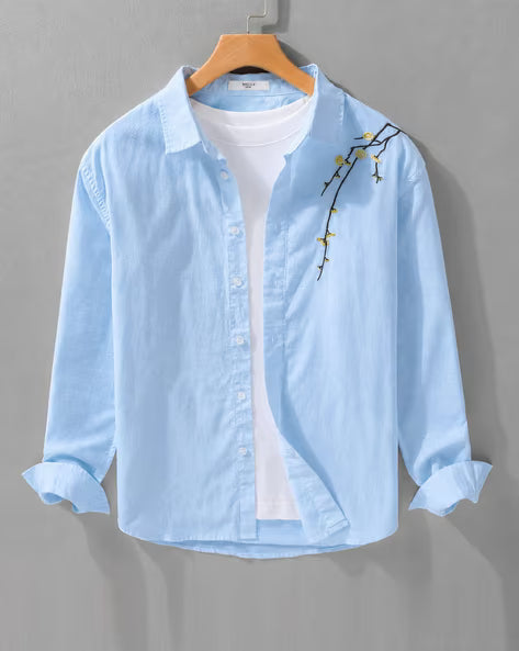 Aayam Sky Blue Embroidered Regular Fit Shirt