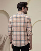 Aayam Peach & Grey Checked Regular Fit Shirt