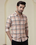 Aayam Peach & Grey Checked Regular Fit Shirt