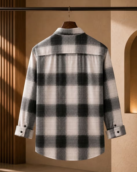 Aayam Black & White Checked Regular Fit Shirt