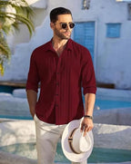 Aayam Maroon Textured Striped Regular Fit Shirt