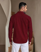 Aayam Maroon Textured Striped Regular Fit Shirt