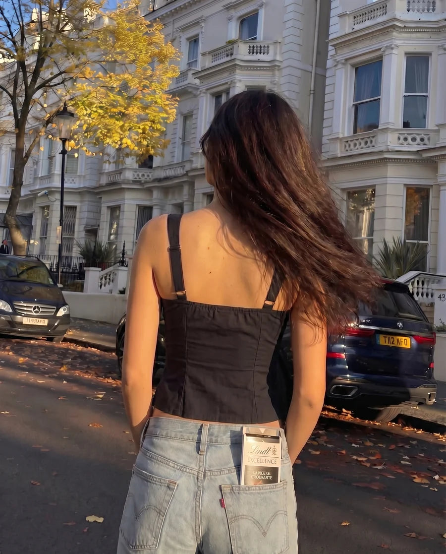 Black Corset-Inspired Crop Top for Women | Chic Everyday & Party Wear