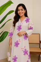 Off White Floral Printed Cotton Kurta & Palazzo Set for Women | Elegant Summer Ethnic Wear