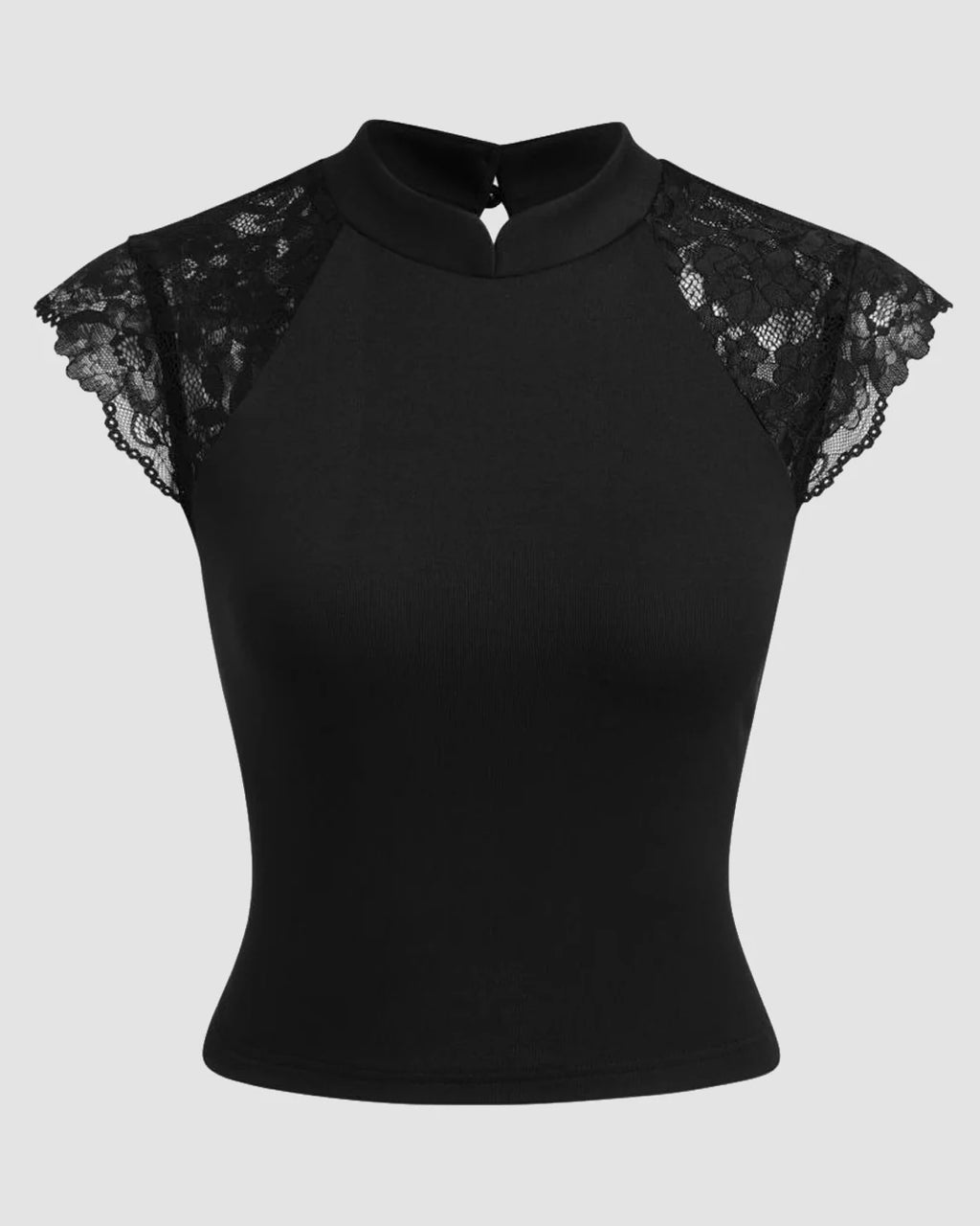 Black Floral Lace Mock Neck Top for Women | Elegant Casual & Evening Wear