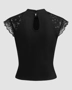 Black Floral Lace Mock Neck Top for Women | Elegant Casual & Evening Wear