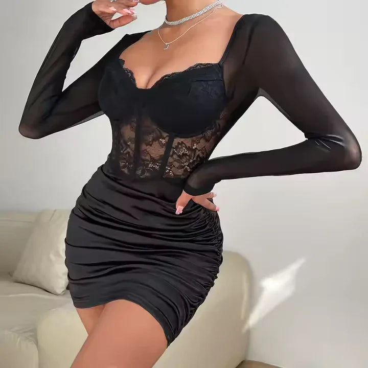 Midnight Lace Corset Mini Dress for Women | Glamorous Party & Night-Out Wear