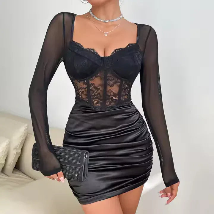 Midnight Lace Corset Mini Dress for Women | Glamorous Party & Night-Out Wear