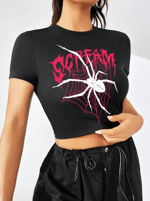 Black Spider Graphic Crop T-Shirt