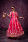 Pink Ethnic Printed Cotton Anarkali Kurta for Women | Festive A-Line Flared Wear