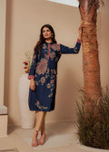 Midnight Blue Floral Printed Viscose Kurta for Women with Button Detailing | Elegant Everyday & Evening Wear