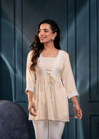 Off-White & Mustard Floral Printed Viscose Tunic for Women | Elegant Casual Chic Wear