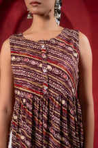 Pink Ethnic Motif Printed Sleeveless Kurta for Women | Elegant Summer Ethnic Wear