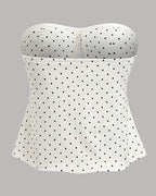 Strapless Ruched Polka Dot Tie-Up Top in White and Black