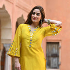 Yellow Mirror Work Cotton Kurta Palazzo Set for Women | Festive Ethnic Wear