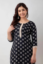 Black Ethnic Motifs Printed Kurta & Palazzo Set for Women | Elegant Festive & Everyday Wear