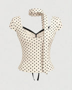 Polka Dot Bow Tie Top with Scarf for Women | Vintage Chic Statement Top