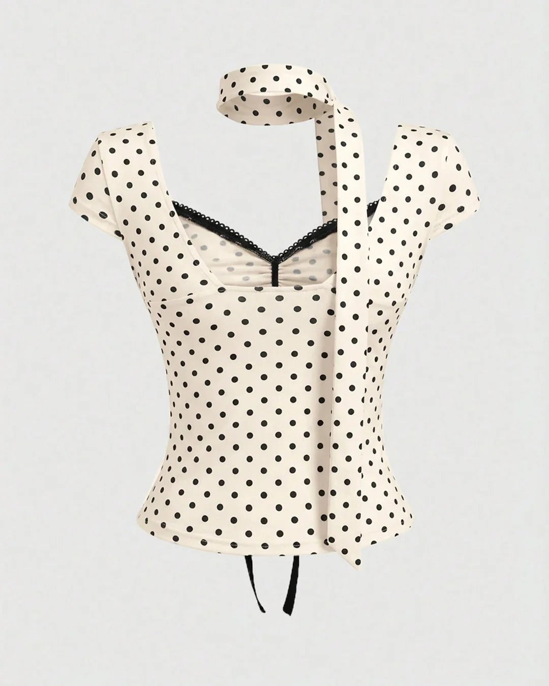 Polka Dot Bow Tie Top with Scarf for Women | Vintage Chic Statement Top